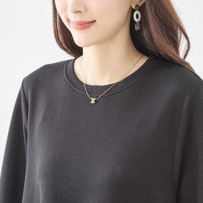 アシンメトリー ドット柄 切替ワンピース 長袖 フレア ゆったり 体型カバー