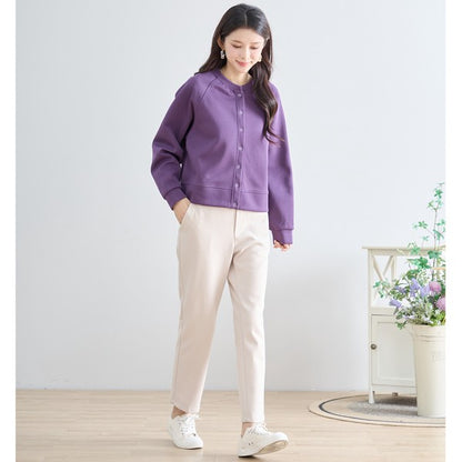 スナップボタン スウェット カーディガン 長袖 クルーネック ライトアウター カラバリ豊富