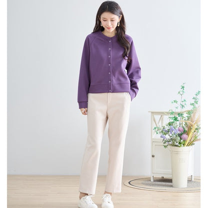 スナップボタン スウェット カーディガン 長袖 クルーネック ライトアウター カラバリ豊富