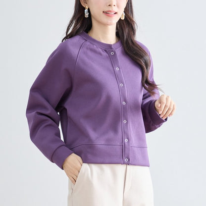 スナップボタン スウェット カーディガン 長袖 クルーネック ライトアウター カラバリ豊富