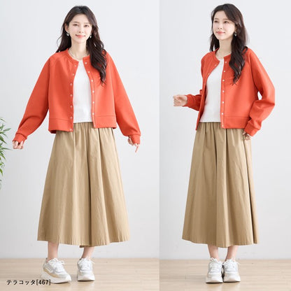 スナップボタン スウェット カーディガン 長袖 クルーネック ライトアウター カラバリ豊富