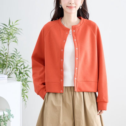 スナップボタン スウェット カーディガン 長袖 クルーネック ライトアウター カラバリ豊富