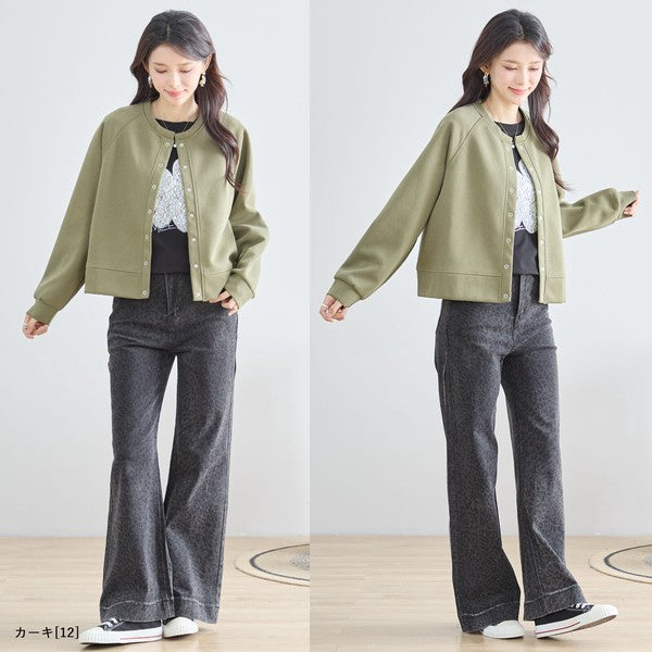 スナップボタン スウェット カーディガン 長袖 クルーネック ライトアウター カラバリ豊富