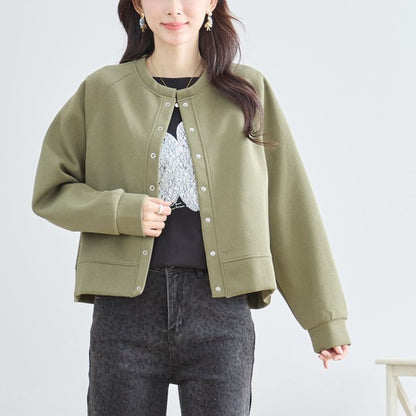 スナップボタン スウェット カーディガン 長袖 クルーネック ライトアウター カラバリ豊富