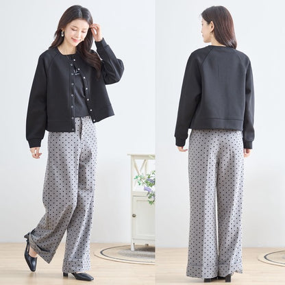 スナップボタン スウェット カーディガン 長袖 クルーネック ライトアウター カラバリ豊富