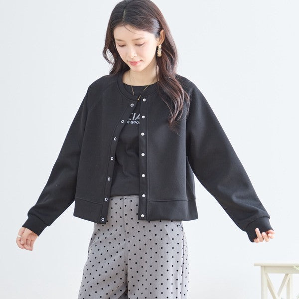 スナップボタン スウェット カーディガン 長袖 クルーネック ライトアウター カラバリ豊富