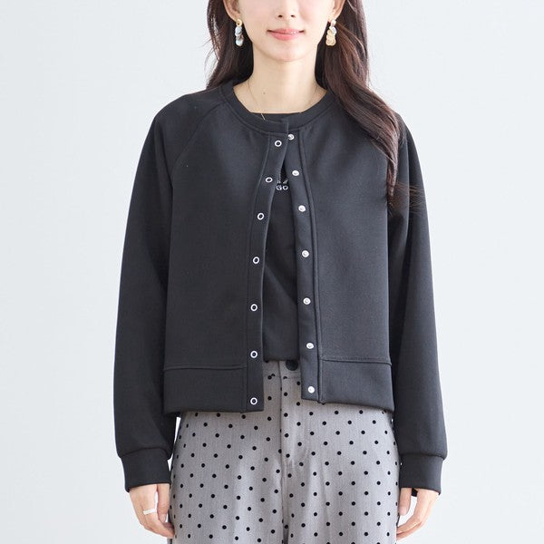 スナップボタン スウェット カーディガン 長袖 クルーネック ライトアウター カラバリ豊富