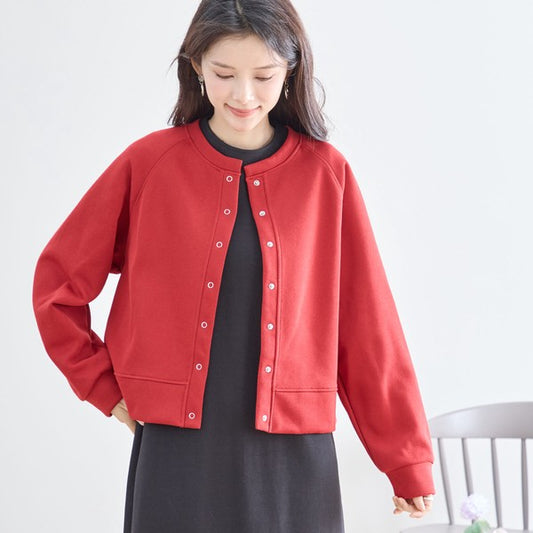 スナップボタン スウェット カーディガン 長袖 クルーネック ライトアウター カラバリ豊富