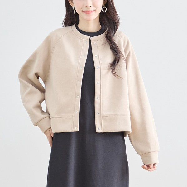 スナップボタン スウェット カーディガン 長袖 クルーネック ライトアウター カラバリ豊富