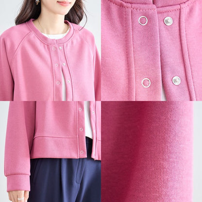 スナップボタン スウェット カーディガン 長袖 クルーネック ライトアウター カラバリ豊富