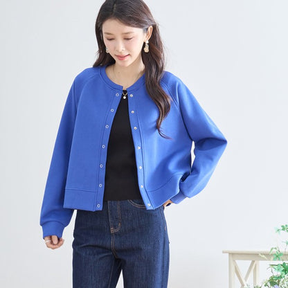 スナップボタン スウェット カーディガン 長袖 クルーネック ライトアウター カラバリ豊富