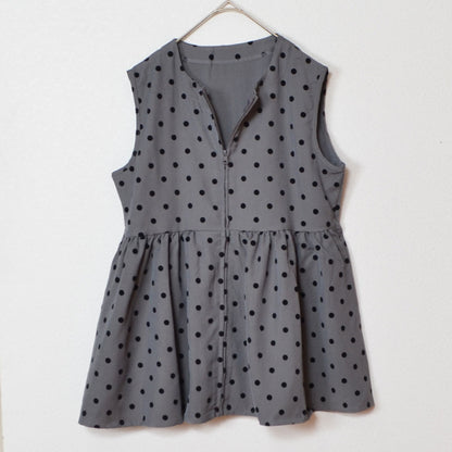 ペプラム フロッキードット ベスト ジップアップ ノースリーブ ジレ レイヤード 春 夏