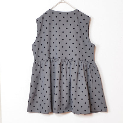 ペプラム フロッキードット ベスト ジップアップ ノースリーブ ジレ レイヤード 春 夏