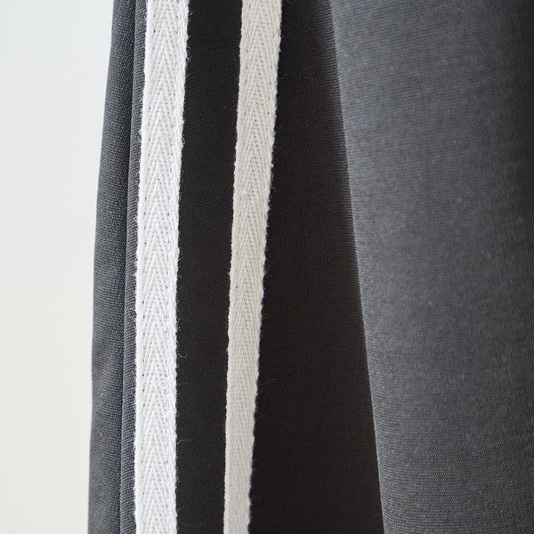 デニム 切替スカート サイドライン フレア ロング丈 ウエストゴム スポーティー カジュアル