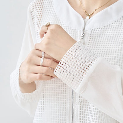 シアー メッシュ ジャケット アシンメトリー 前後差 ジップアップ 羽織り ゆったり 春 夏