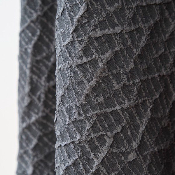 異素材切り替え バルーン ロングワンピース 幾何学ジャガード風 アシンメトリー 長袖 ゆったり L〜LL 体型カバー