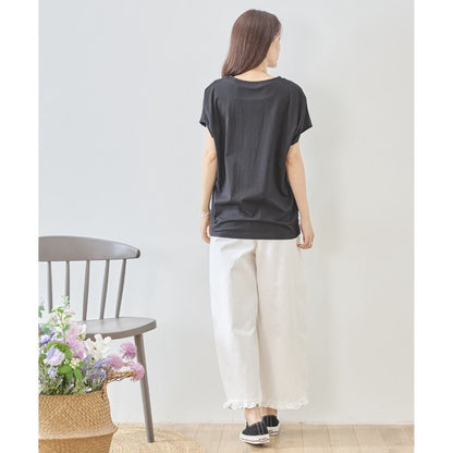 星柄 ハート 刺繍 Tシャツ 半袖 綿混 ストレッチ 涼しい 楽ちん トップス M-L