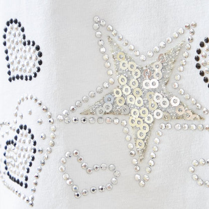 星柄 ハート 刺繍 Tシャツ 半袖 綿混 ストレッチ 涼しい 楽ちん トップス M-L