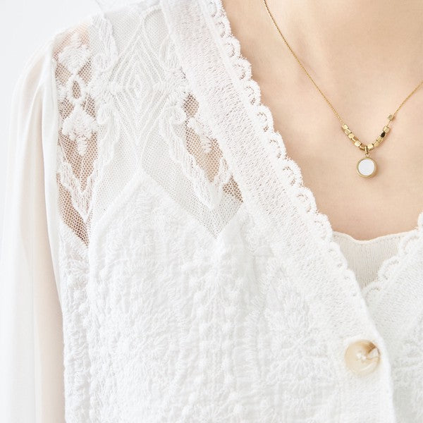 白 無地 レース切替 シフォン カーディガン ブラウス 長袖 Vネック 綿100