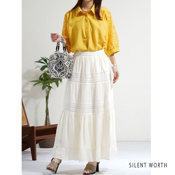 レース袖 シャツ チュニック M ギャザー Aライン ゆったり 体型カバー