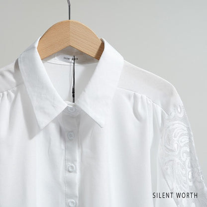 レース袖 シャツ チュニック M ギャザー Aライン ゆったり 体型カバー