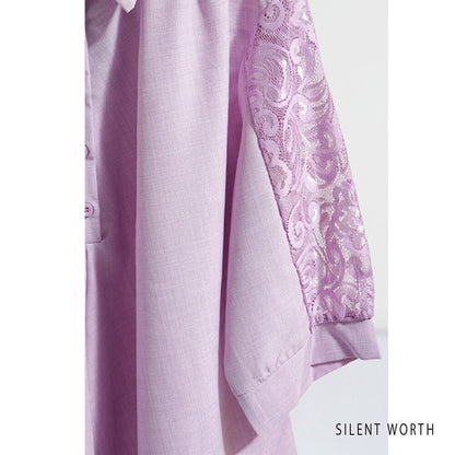 レース袖 シャツ チュニック M ギャザー Aライン ゆったり 体型カバー