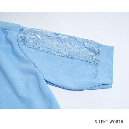 レース袖 シャツ チュニック M ギャザー Aライン ゆったり 体型カバー