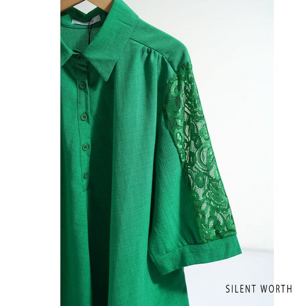 レース袖 シャツ チュニック M ギャザー Aライン ゆったり 体型カバー