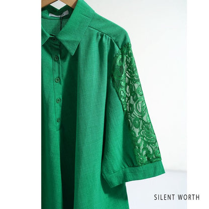 レース袖 シャツ チュニック M ギャザー Aライン ゆったり 体型カバー