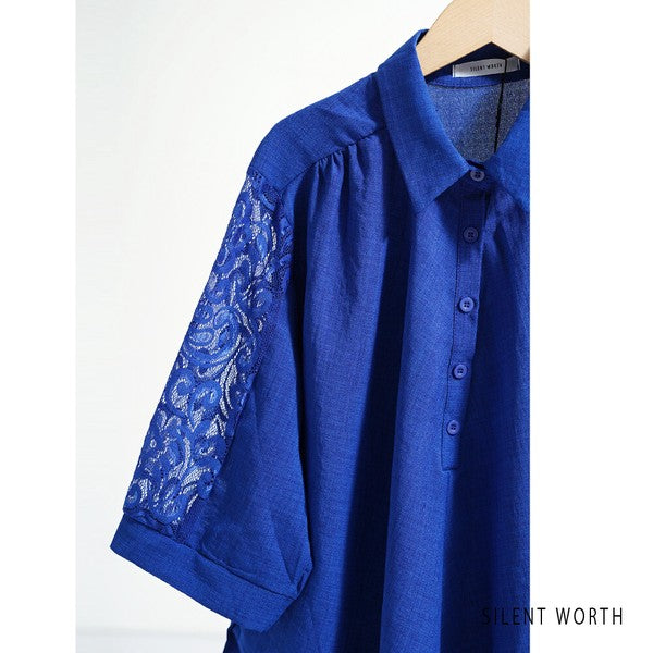 レース袖 シャツ チュニック M ギャザー Aライン ゆったり 体型カバー