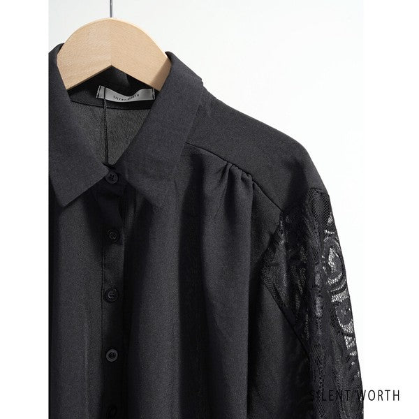 レース袖 シャツ チュニック M ギャザー Aライン ゆったり 体型カバー