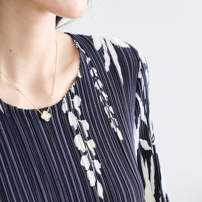 シック フローラル プリーツ ワンピース 半袖 花柄 総プリーツ 伸縮 ゆったり