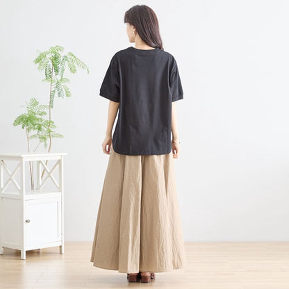 ガール＆ドッグ プリント Tシャツ 半袖 ラウンドヘム ゆったり 前後差 綿混 レーヨン 春 夏
