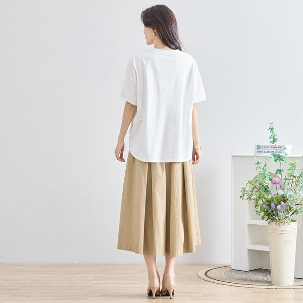 ガール＆ドッグ プリント Tシャツ 半袖 ラウンドヘム ゆったり 前後差 綿混 レーヨン 春 夏