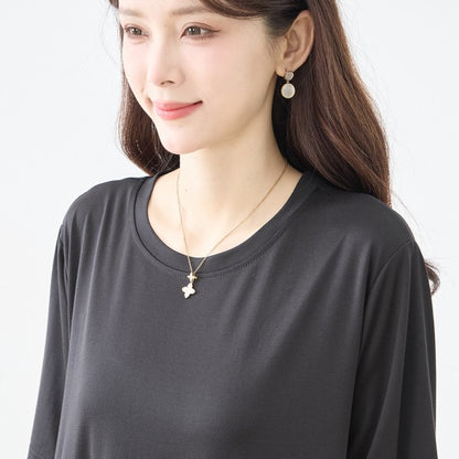 サークル柄 チュール 切替 ドッキング ワンピース 半袖 異素材 ゆったり L-LL