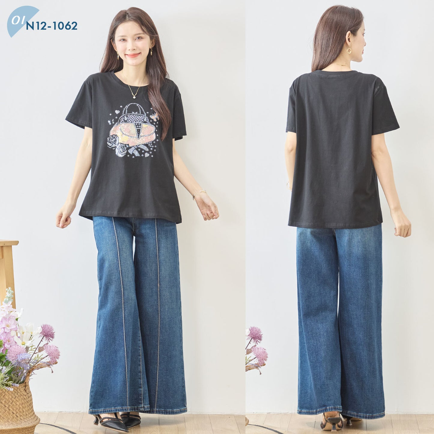 フラワー プリント Tシャツ 半袖 綿混 ストレッチ 涼しい トップス L-LL