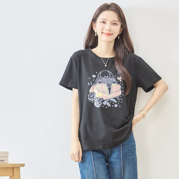 フラワー プリント Tシャツ 半袖 綿混 ストレッチ 涼しい トップス L-LL