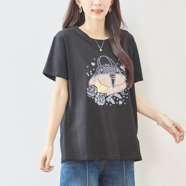フラワー プリント Tシャツ 半袖 綿混 ストレッチ 涼しい トップス L-LL