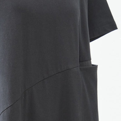 モノトーン 大ドット柄 切替 フレア ワンピース 半袖 ゆったり 体型カバー M-L