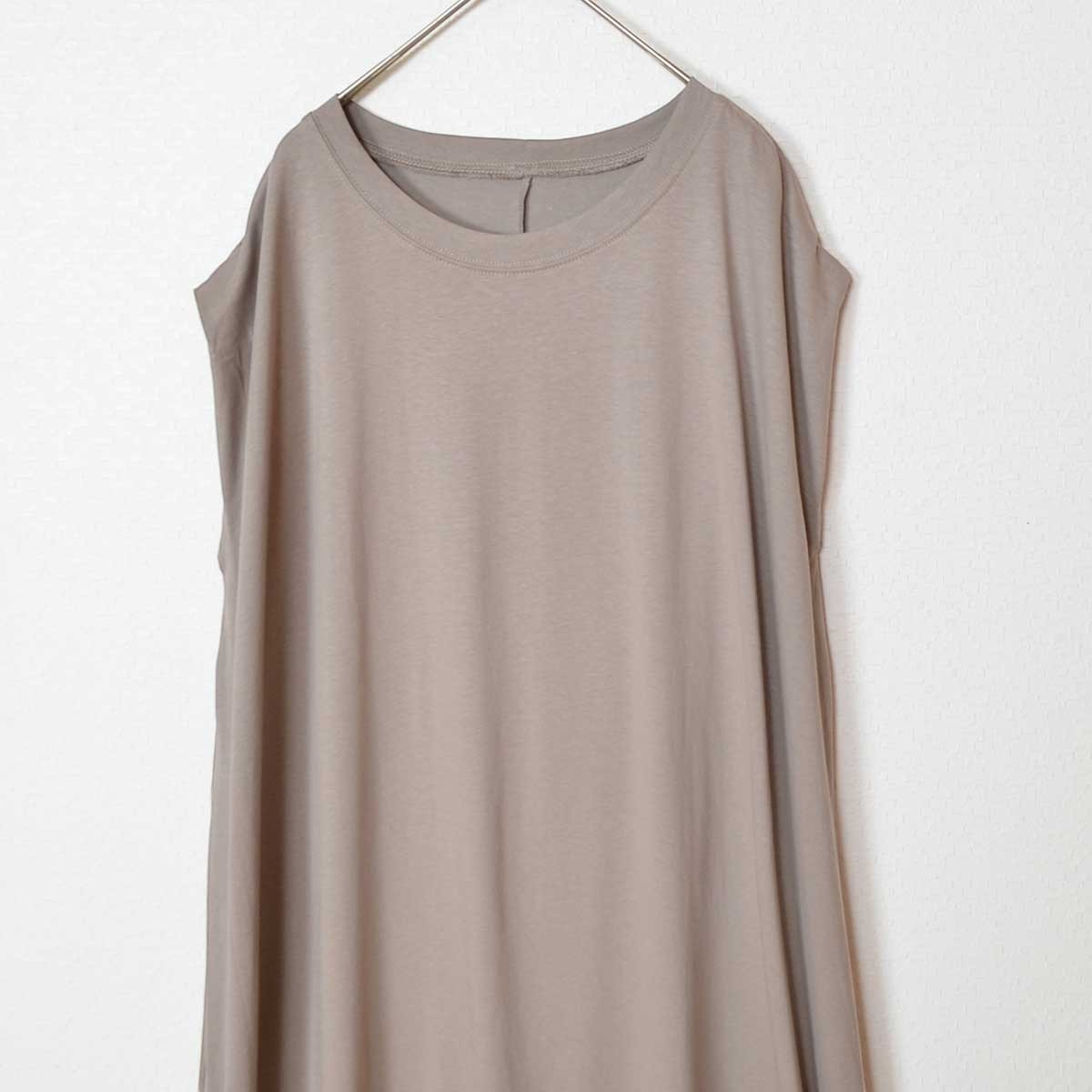 ノースリーブ フレアワンピース ロング丈 綿100 ゆったり 体型カバー 着痩せ M