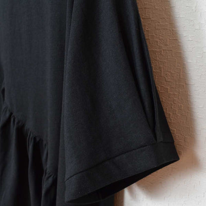 アシンメトリー 切替 フレア カットソー Tシャツ 半袖 綿100 ゆったり 着痩せ M