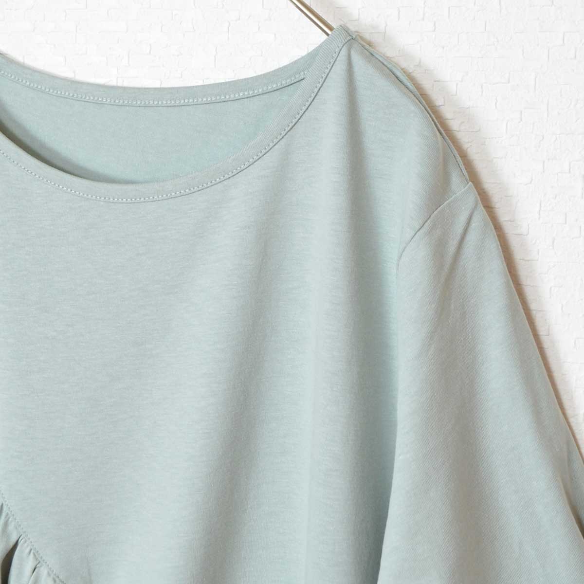 アシンメトリー 切替 フレア カットソー Tシャツ 半袖 綿100 ゆったり 着痩せ M