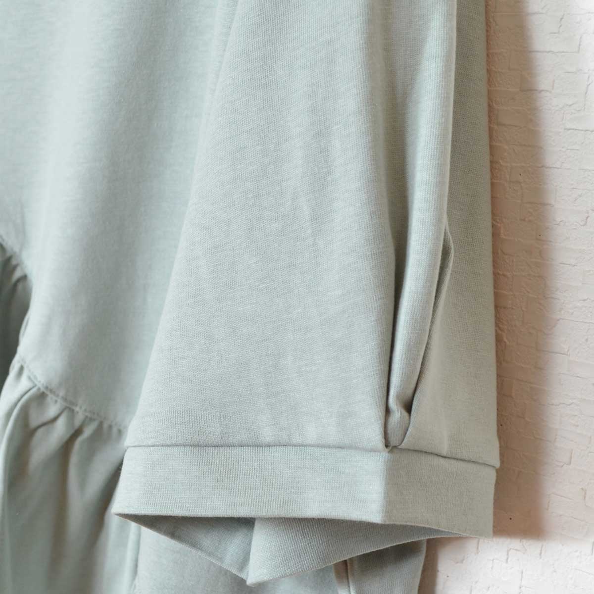 アシンメトリー 切替 フレア カットソー Tシャツ 半袖 綿100 ゆったり 着痩せ M