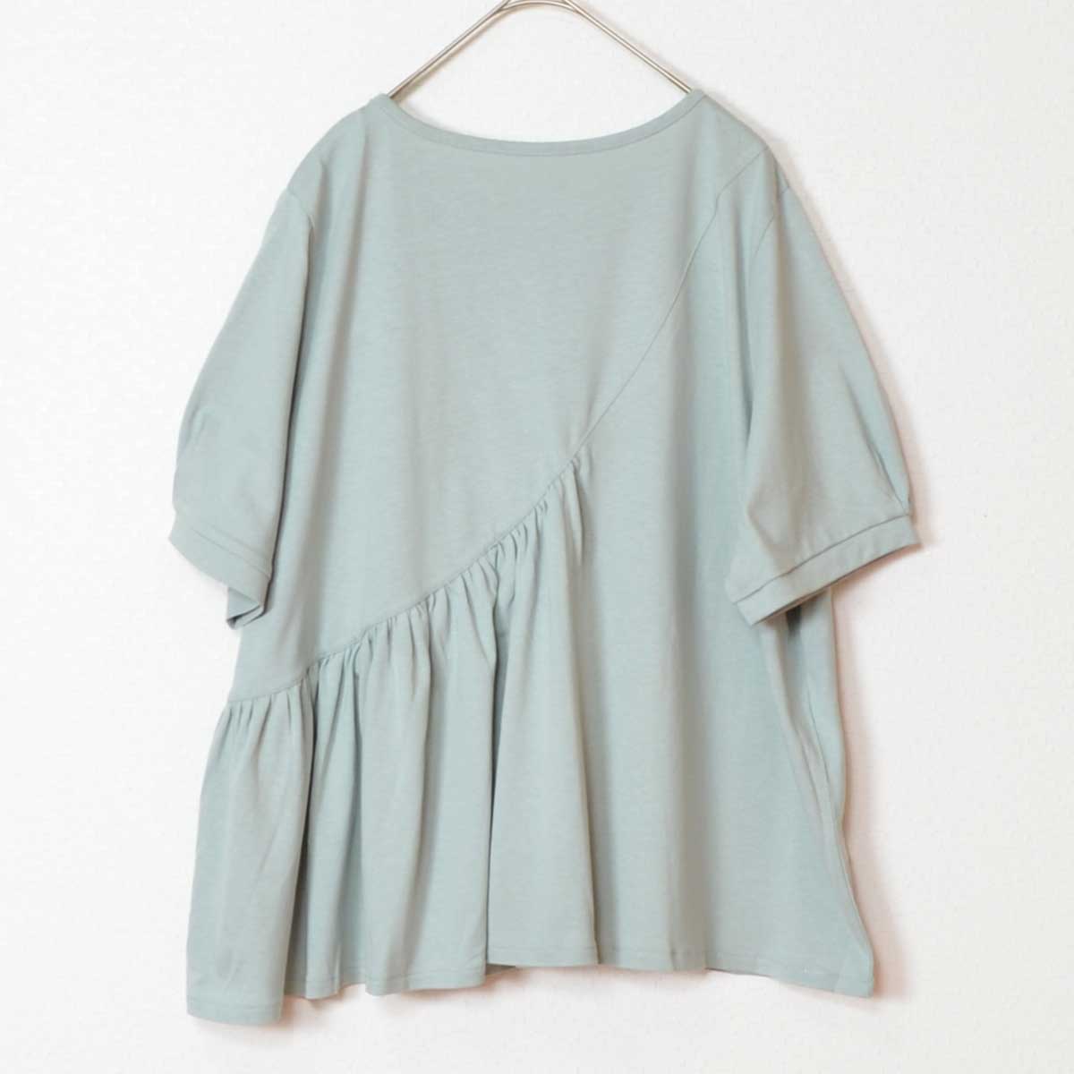 アシンメトリー 切替 フレア カットソー Tシャツ 半袖 綿100 ゆったり 着痩せ M