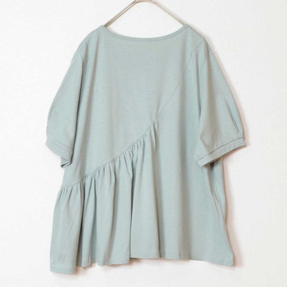 アシンメトリー 切替 フレア カットソー Tシャツ 半袖 綿100 ゆったり 着痩せ M