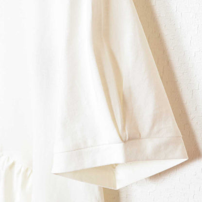 アシンメトリー 切替 フレア カットソー Tシャツ 半袖 綿100 ゆったり 着痩せ M