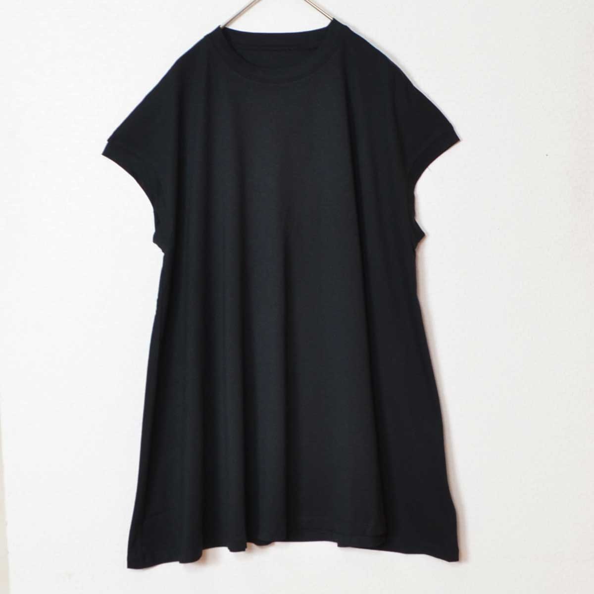 綿100% フレンチスリーブ フレア Tシャツ チュニック ゆったり 体型カバー M