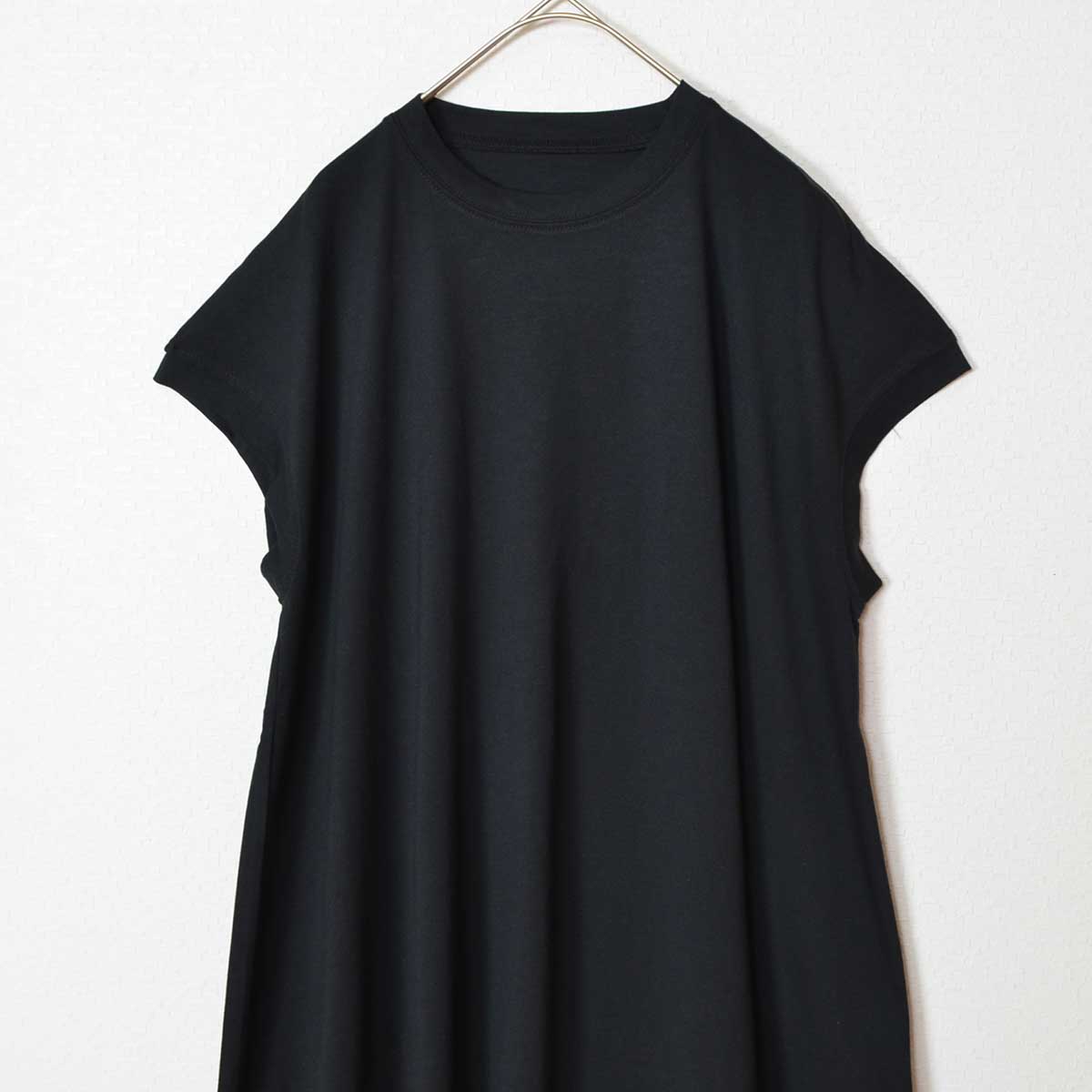 綿100% フレンチスリーブ フレア Tシャツ チュニック ゆったり 体型カバー M