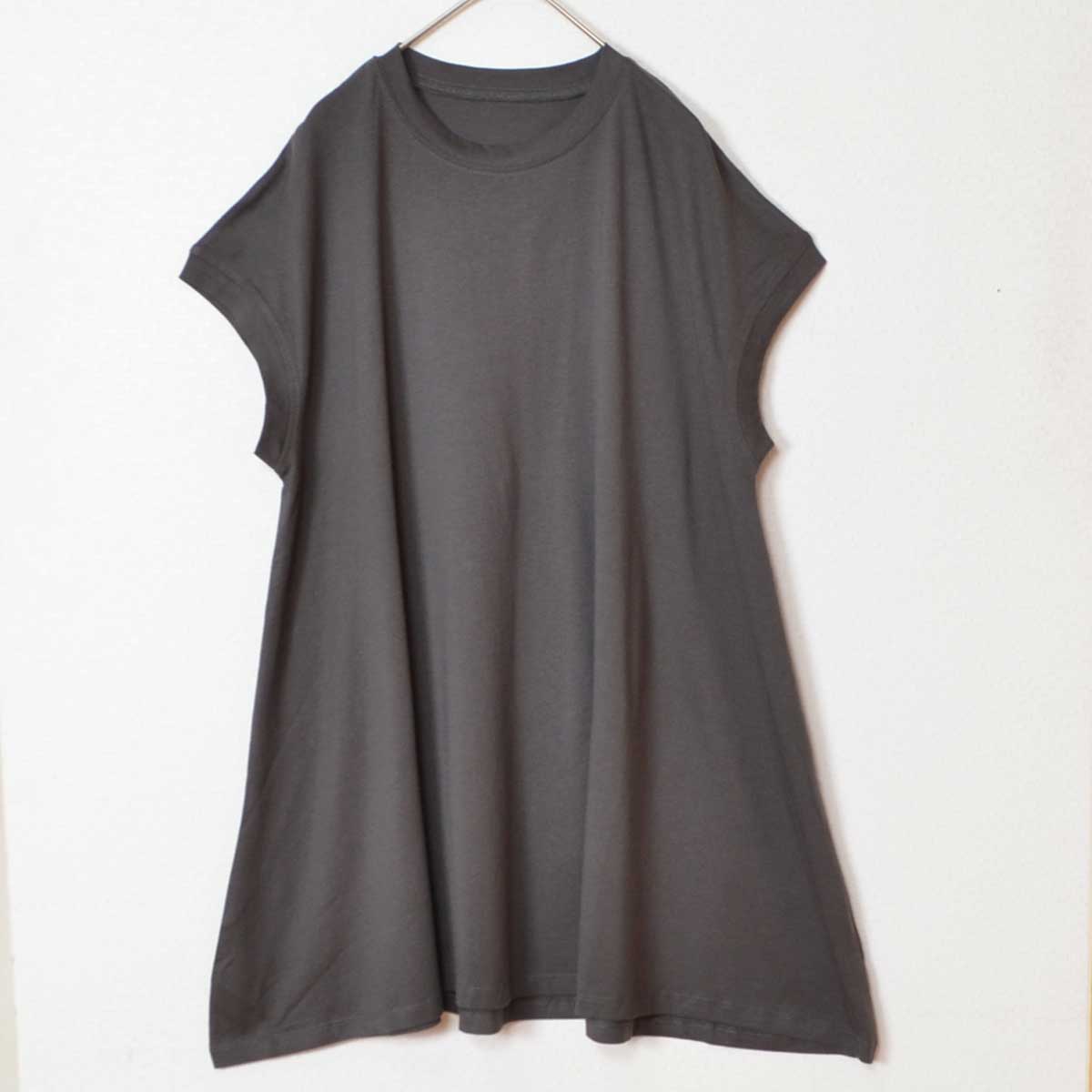 綿100% フレンチスリーブ フレア Tシャツ チュニック ゆったり 体型カバー M