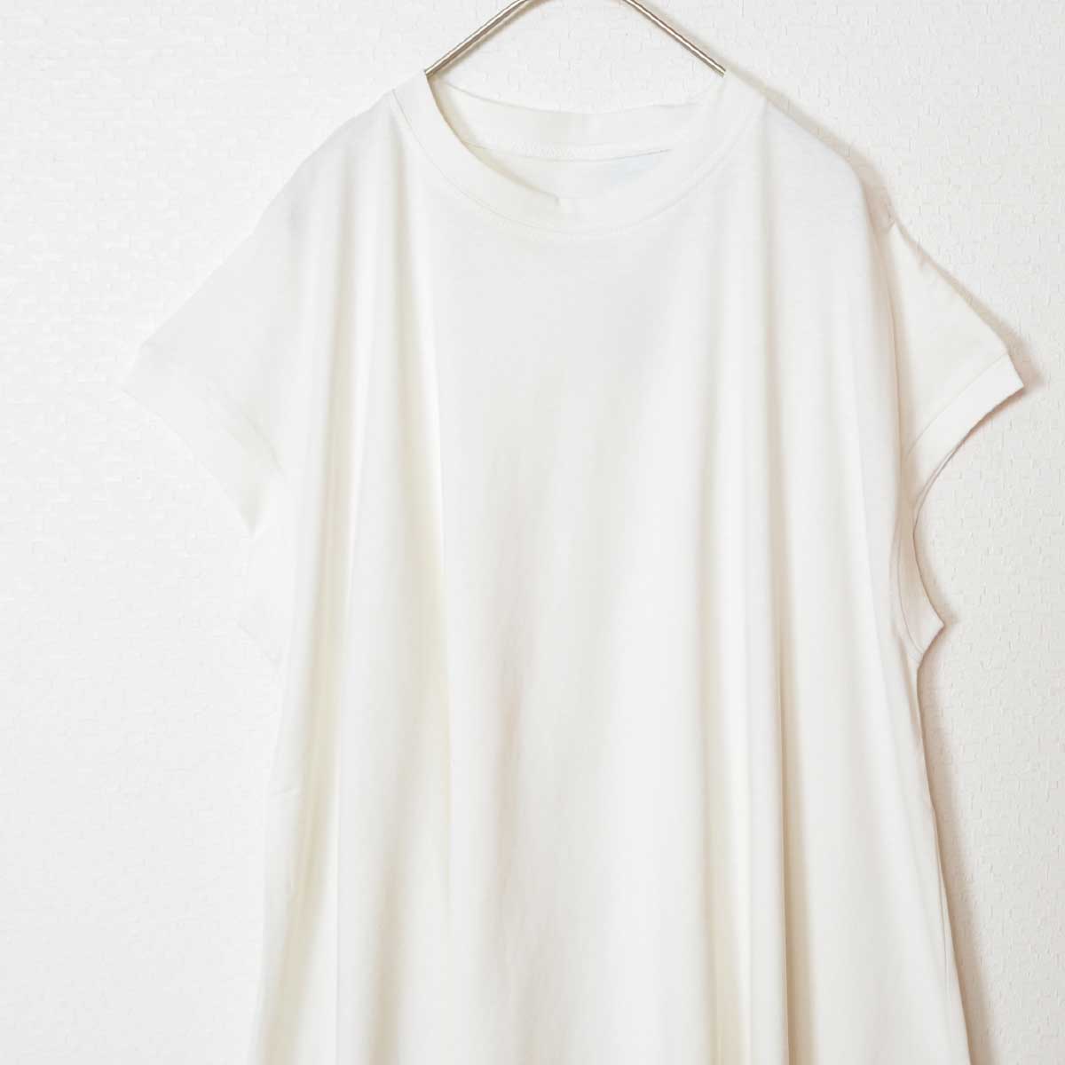 綿100% フレンチスリーブ フレア Tシャツ チュニック ゆったり 体型カバー M